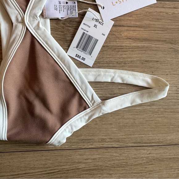 L*Space Women’s Tan & White Bikini Top NWT - Picture 6 of 8